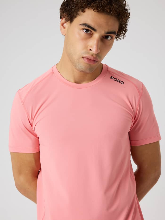 Borg Athletic T-Shirt voor heren in Strawberry Ice (Roze) voor training met normale pasvorm en zwart logo op de schouder. - Image 5