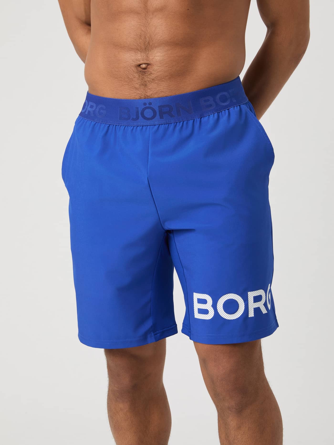 Borg Shorts 9 Inch i Surf The Web (Blå) med logolinning og logo på benet i et nærbillede ideelle til træning. - Image 1