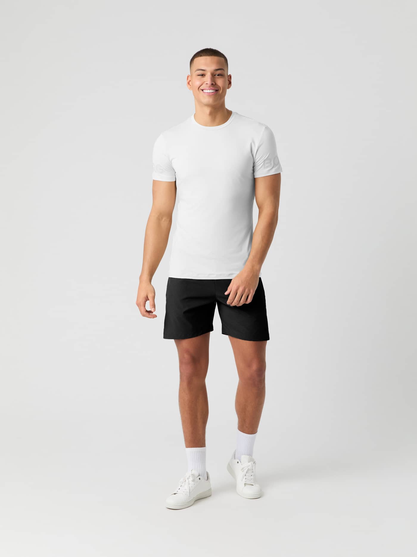 Full-body front view of a male model wearing the Björn Borg Borg T-Shirt in Brilliant White. - Image 3