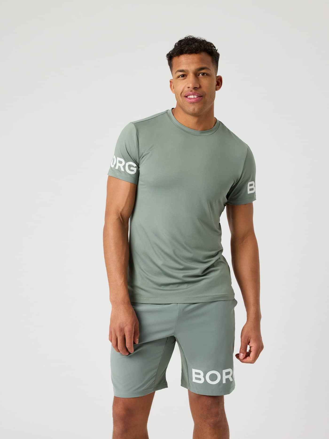 Front view of a male model wearing the Björn Borg Borg T-Shirt in Agave Green. - Image 2