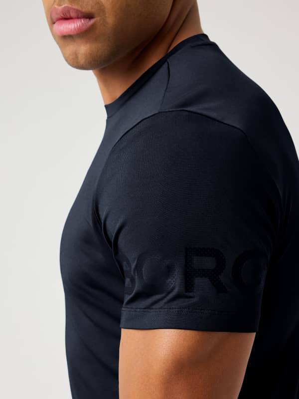 Detail shot of the Björn Borg Borg T-shirt in Night Sky, focusing on the tonal logo on the sleeve.