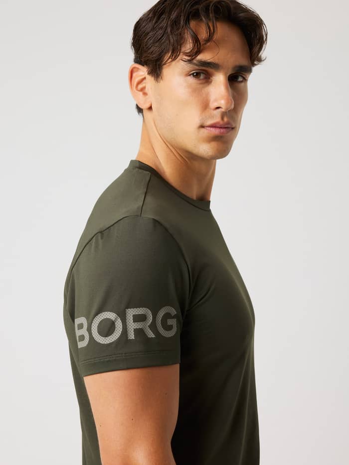 Borg T-Shirt in Rosin (Green) featuring a perforated sleeve logo, designed for high-performance training and tennis.