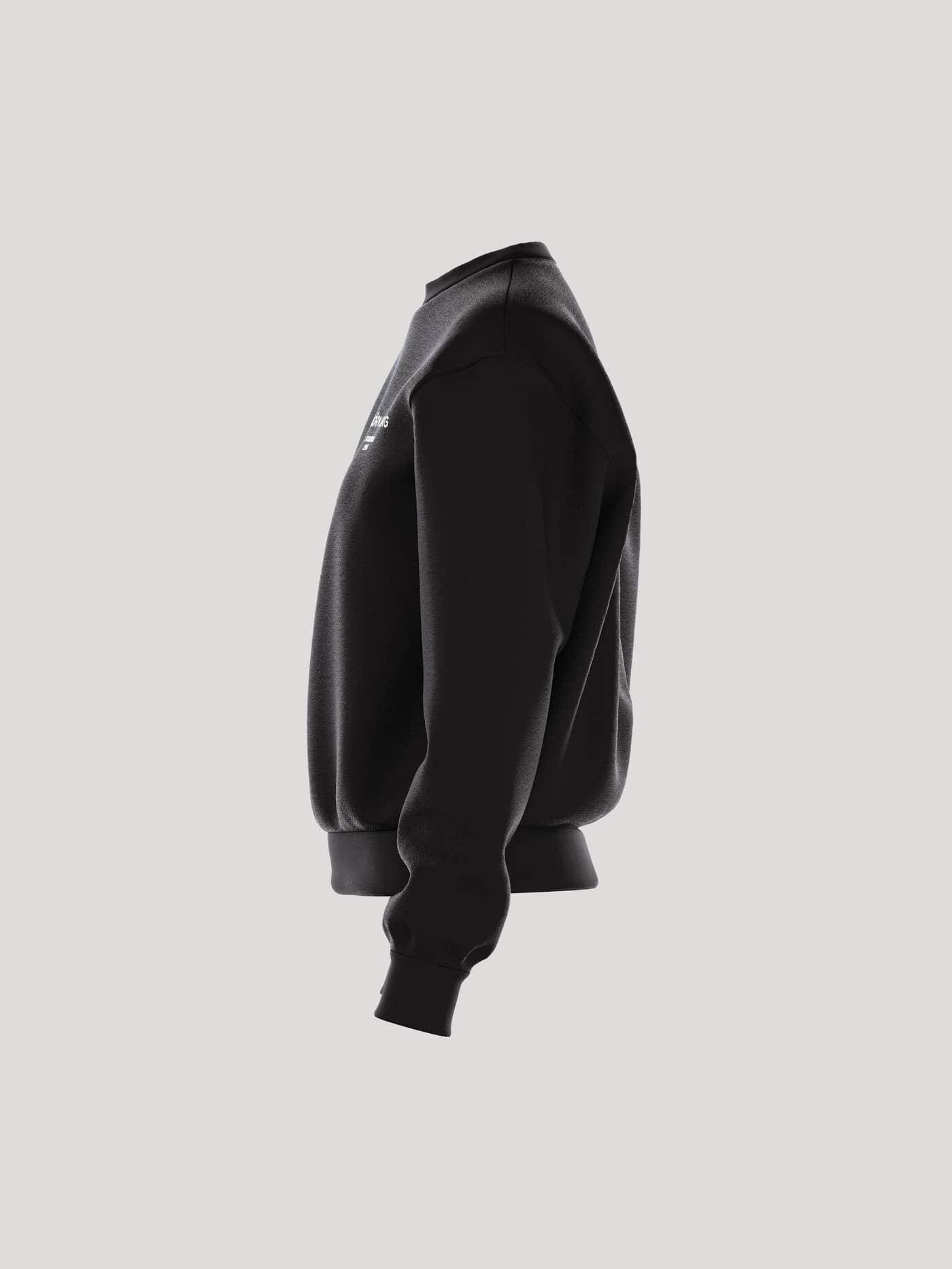 Side view of the Borg Essential 1 Sweatshirt in black for women. - Image 4