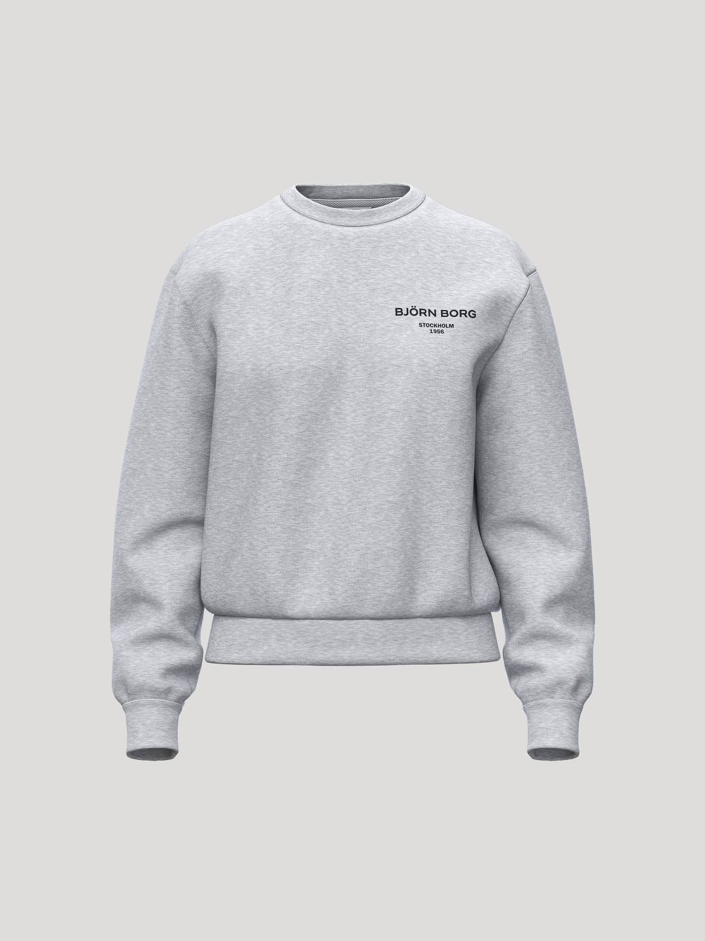 Borg Essential 1 Sweatshirt i Light Grey Melange (Grå) med løs pasform, blød fleece og et lille sort brystlogo set forfra. - Image 1