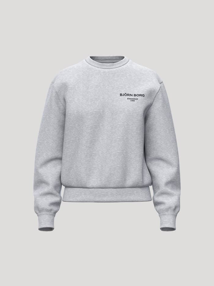Borg Essential 1 Sweatshirt in Light Grey Melange (Grey) with a loose fit, soft fleece, and a small black chest logo.