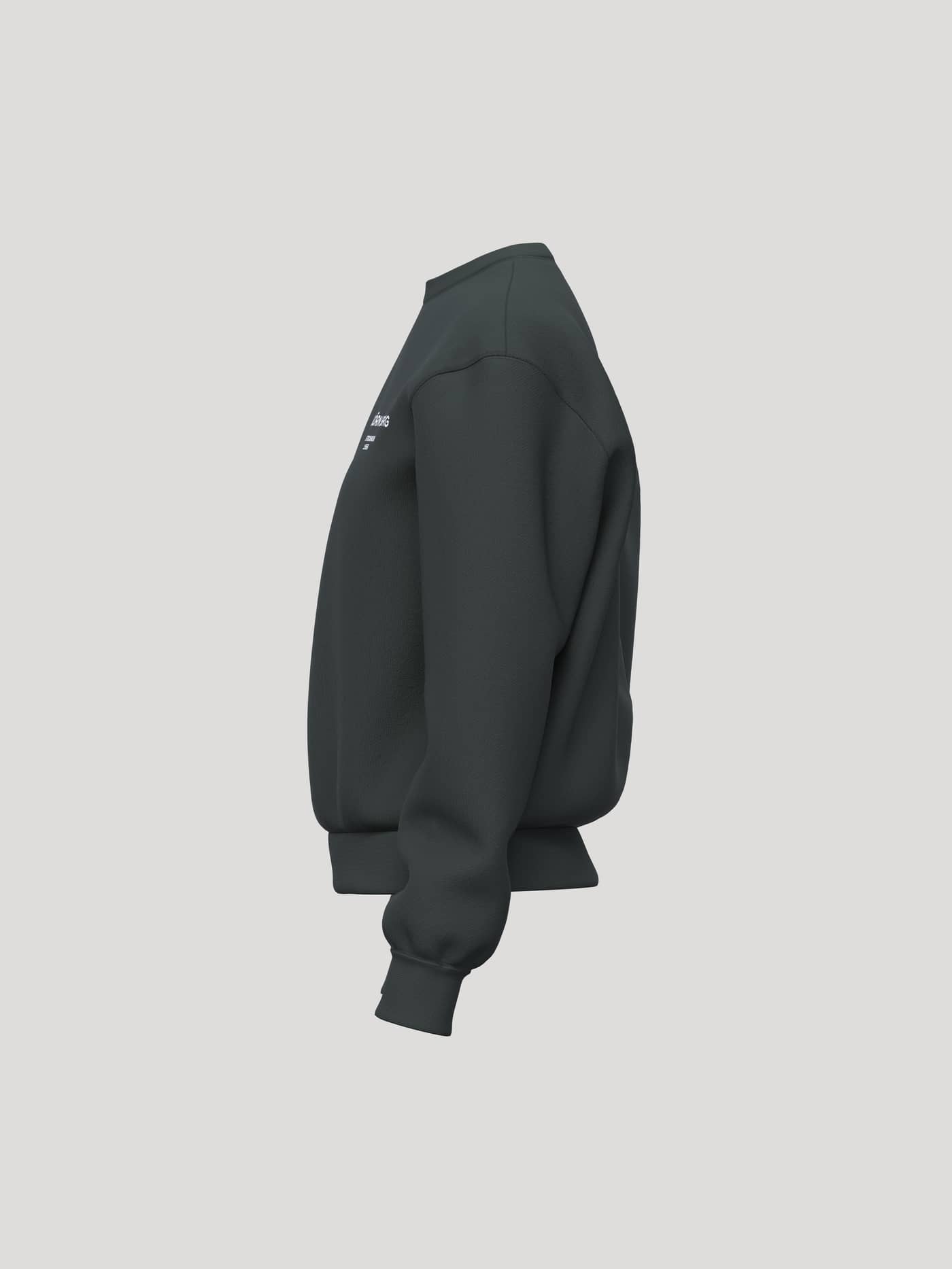 Side view of the Borg Essential 1 Sweatshirt in Urban Chic (Green) with a ribbed round neck and small logo print. - Image 4