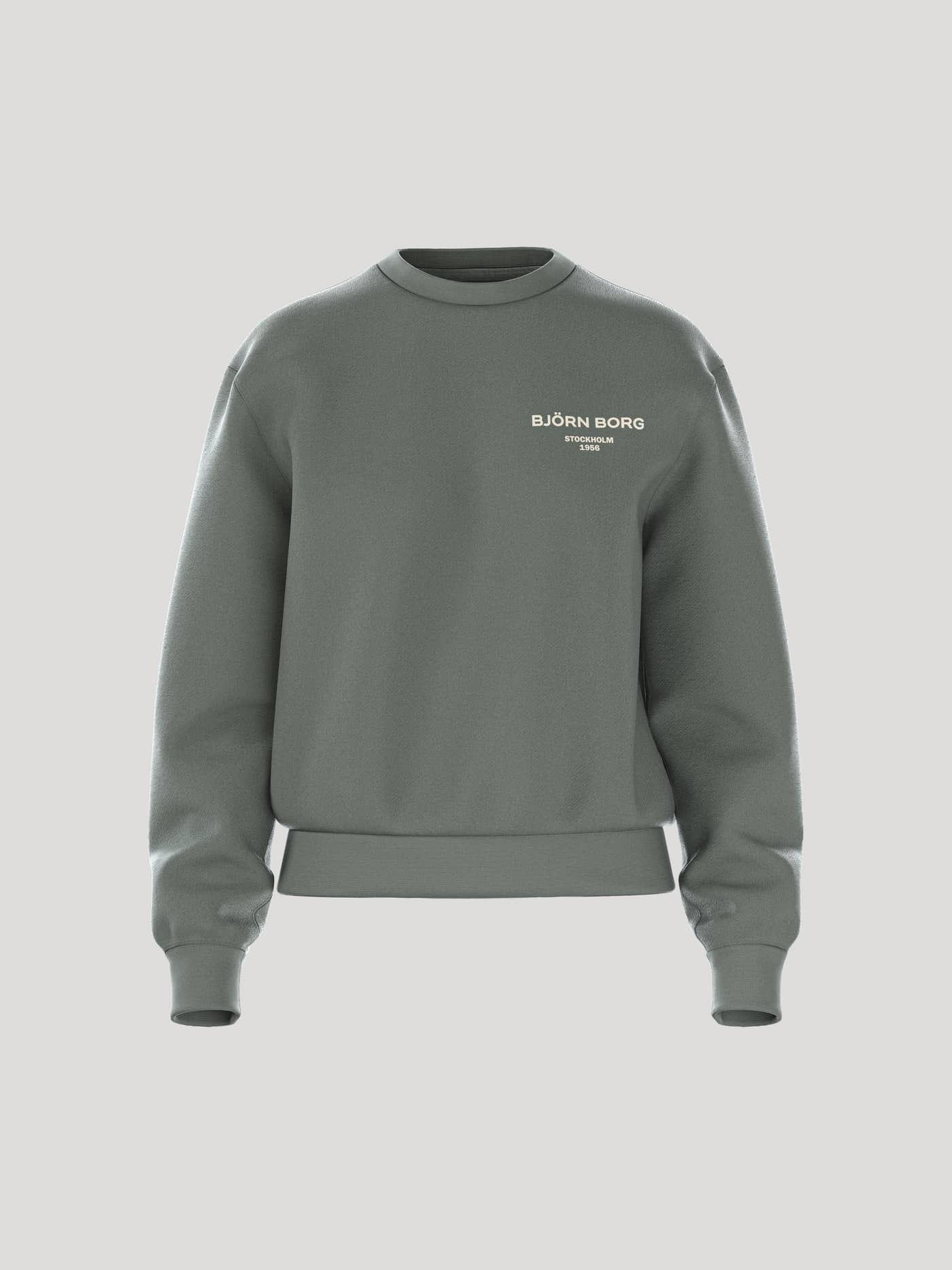 Vooraanzicht van het Borg Essential 1 Sweatshirt voor dames in Agave Green (Groen) met een zachte, losse pasvorm en wit logo. - Image 1