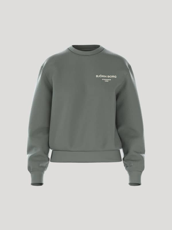 Front view of the women's Borg Essential 1 Sweatshirt in Agave Green (Green), featuring a soft, loose fit and white logo.