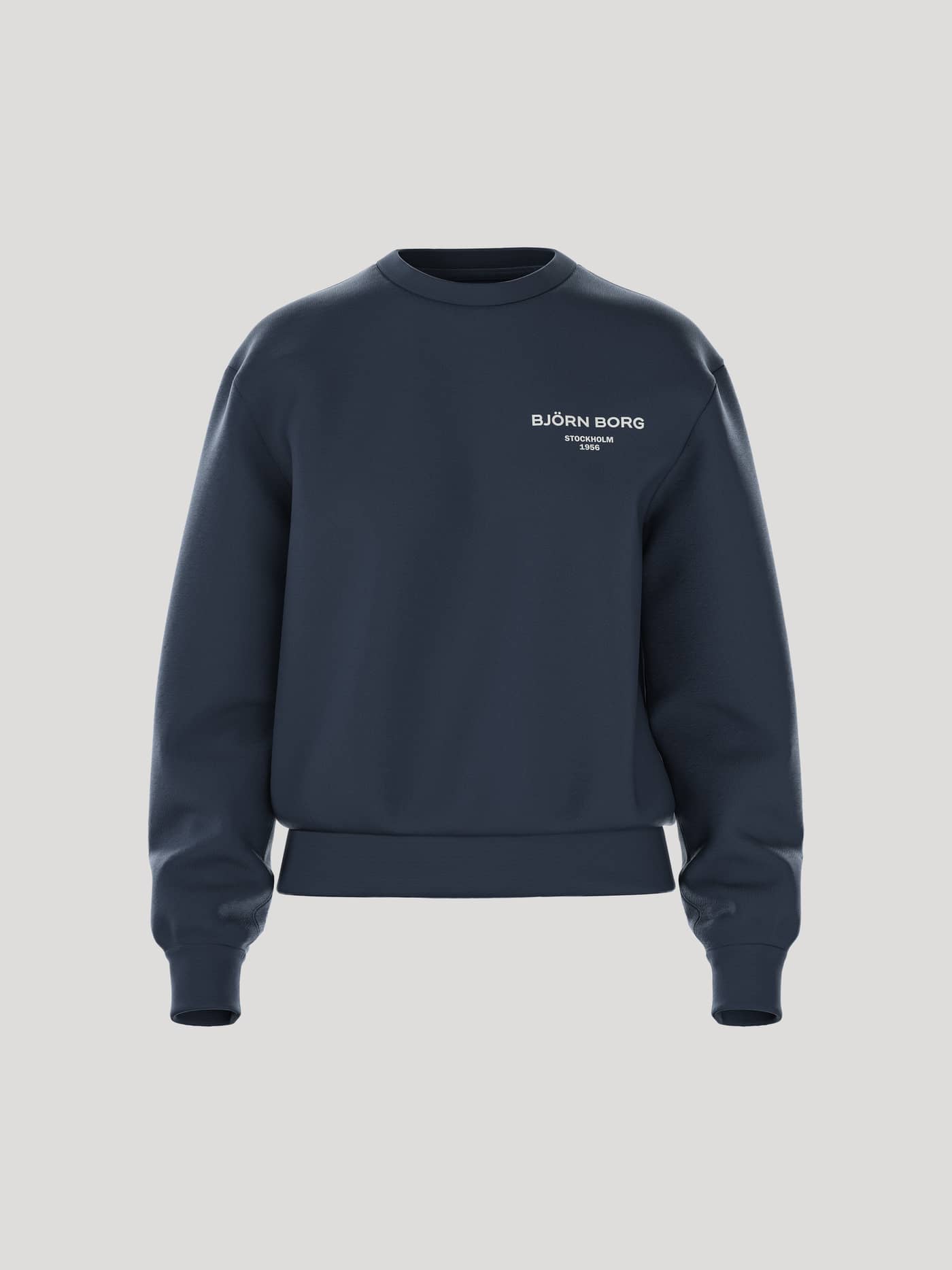 Vooraanzicht van de Borg Essential 1 Sweatshirt in Outerspace (Marineblauw) met wit logo en een losse pasvorm. - Image 1