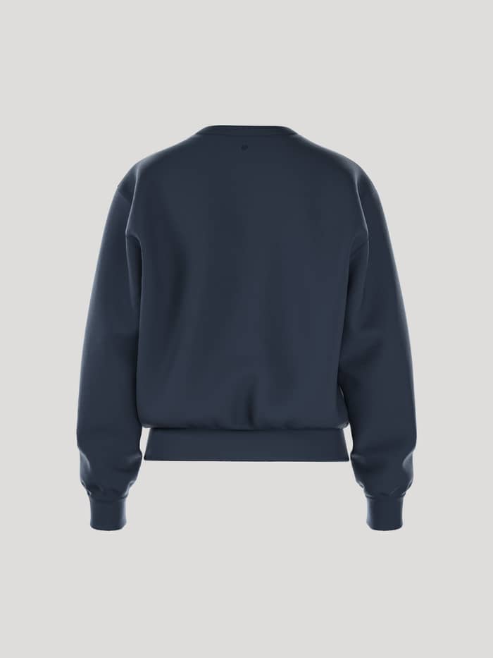 Rückansicht des Borg Essential 1 Sweatshirt für Damen in Outerspace (Marineblau) mit einer lockeren Passform. - Image 2