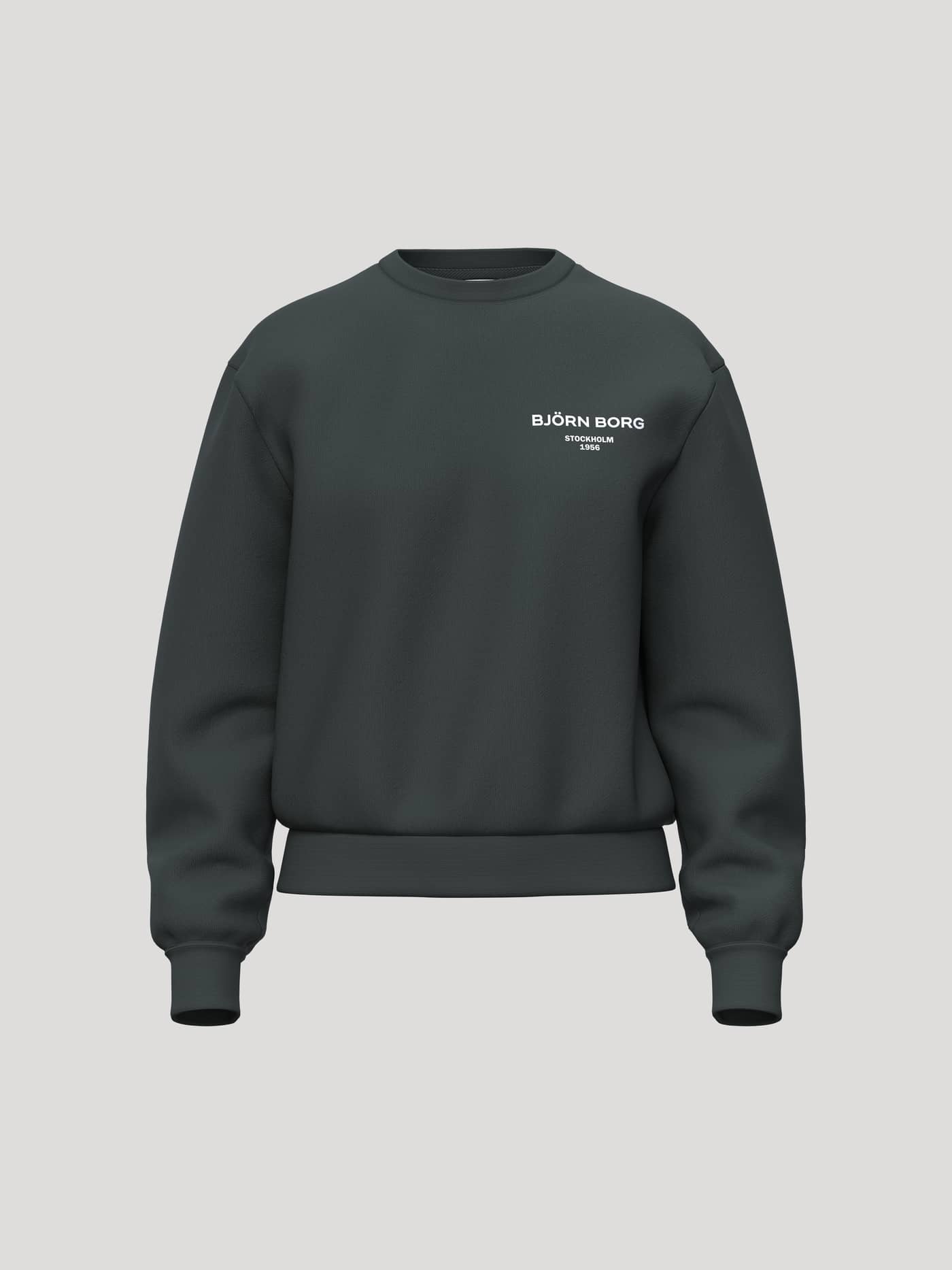 Front view of the Borg Essential 1 Sweatshirt in Urban Chic (Green) featuring a white logo print on the chest. - Image 1