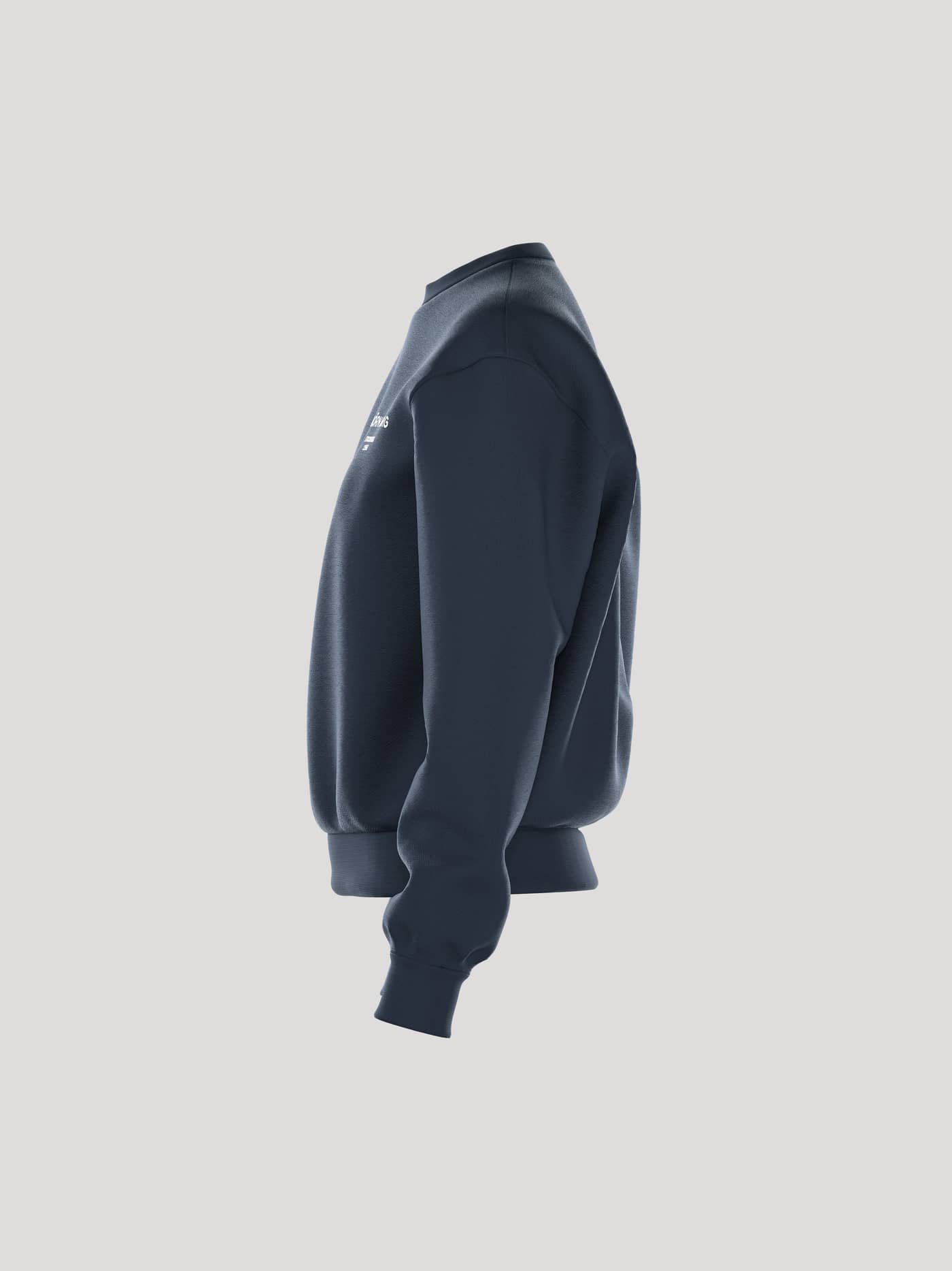 Side view of the Borg Essential 1 Sweatshirt for women in Outerspace navy. - Image 4