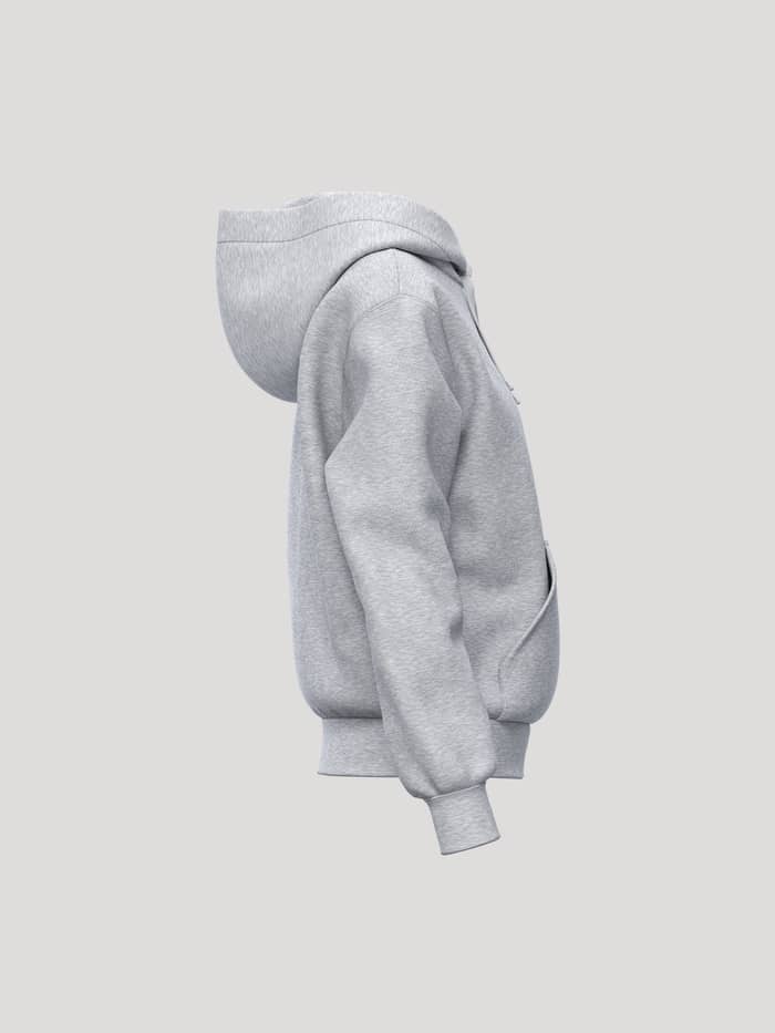 Zijaanzicht van de Borg Essential 1 Hoodie in Light Grey Melange (Grijs) met een losse pasvorm en dubbellaagse capuchon. - Image 4