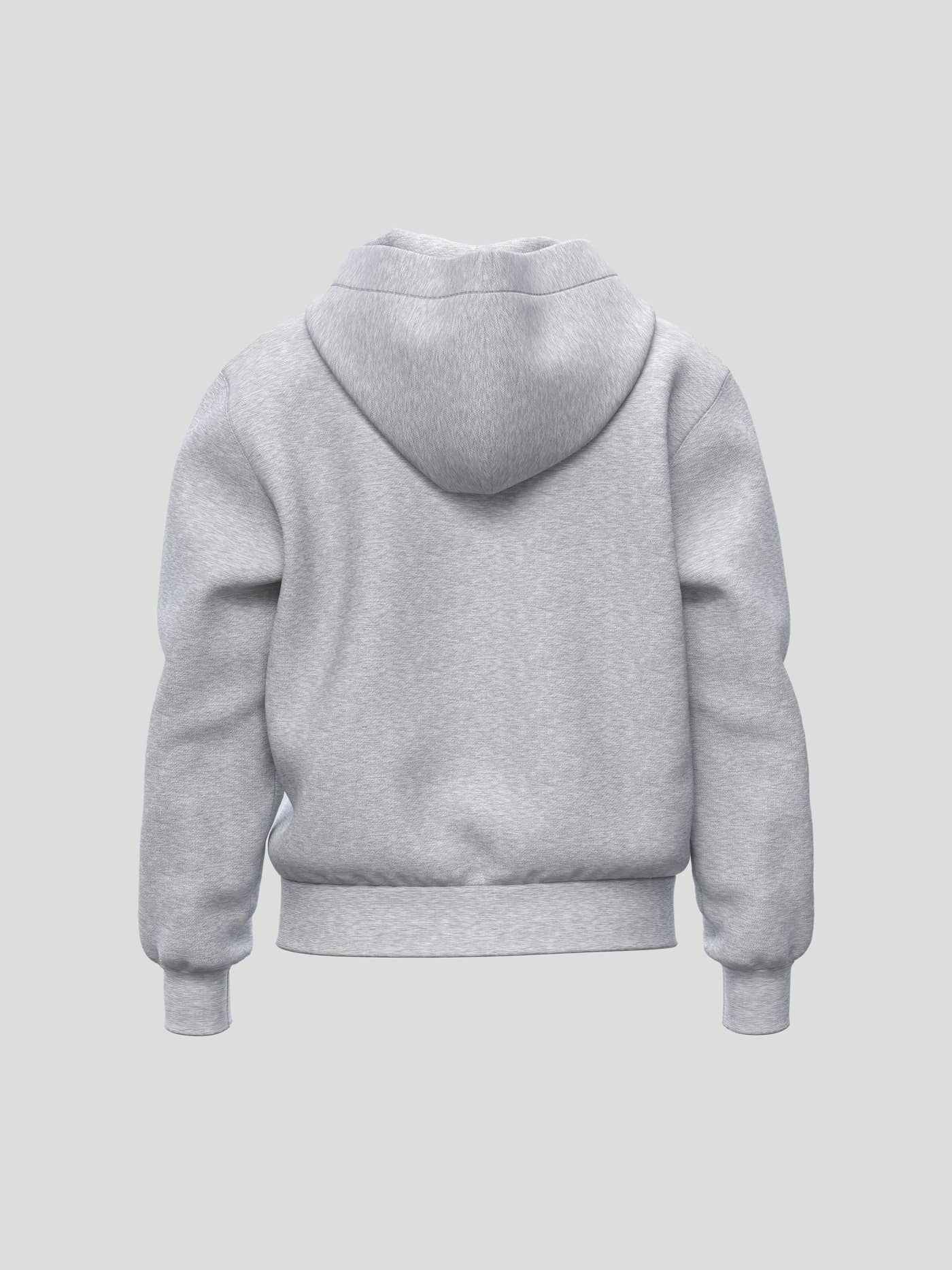 Back view of the Borg Essential 1 Hoodie in Light Grey Melange (Grey) with a loose fit and soft fleece fabric. - Image 2