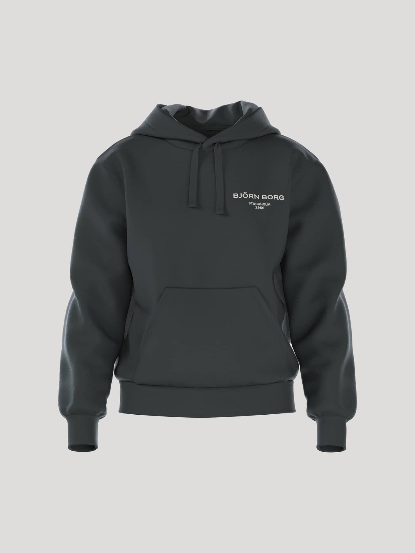 Front view of the loose-fitting Borg Essential 1 Hoodie in Urban Chic (Green) for women, with soft fleece and a white logo. - Image 1