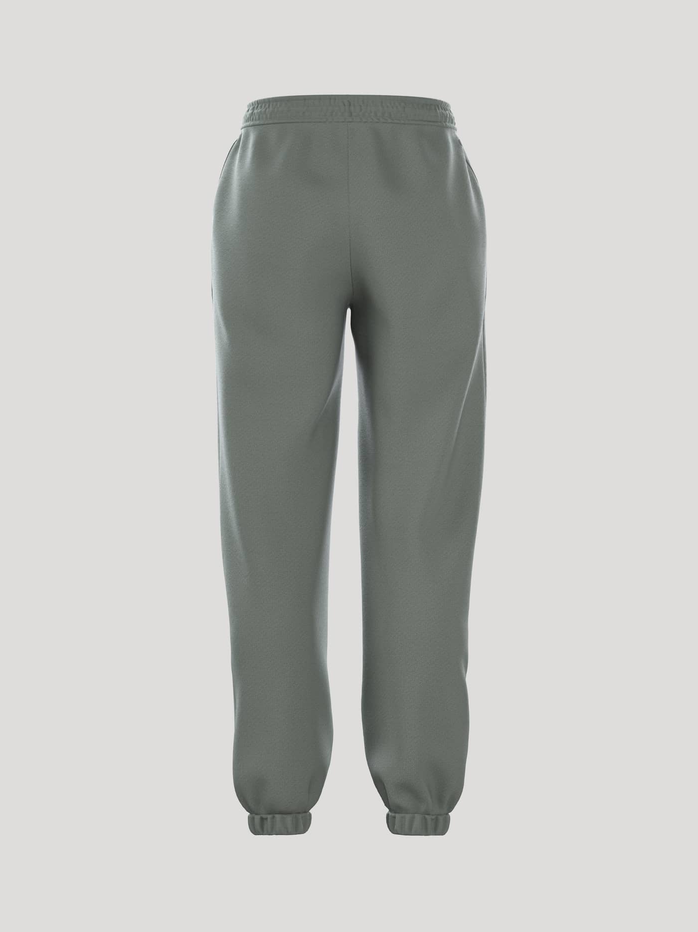 Back view of the loose-fitting Borg Essential 1 Sweatpants in Agave Green (Green) featuring soft, ribbed cuffs. - Image 3