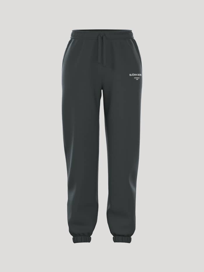 Vorderansicht der Borg Essential 1 Sweatpants in Urban Chic (Grün) mit lockerer Passform und weißem Logo.