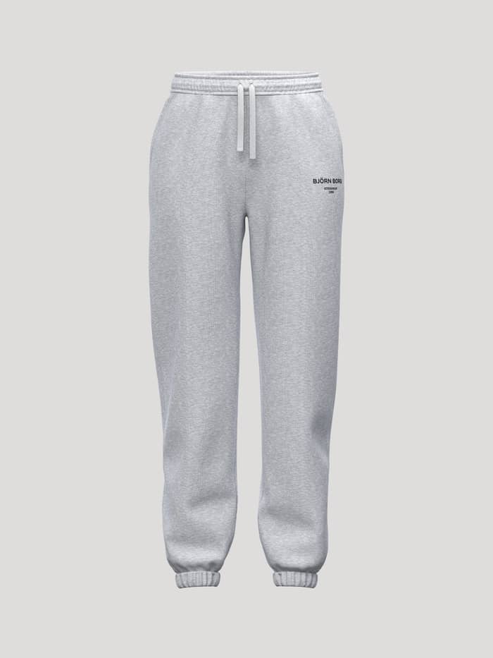 Borg Essential 1 Sweatpants i Light Grey Melange (Grå) med myk fleece, justerbar trekksnor og svart logo.