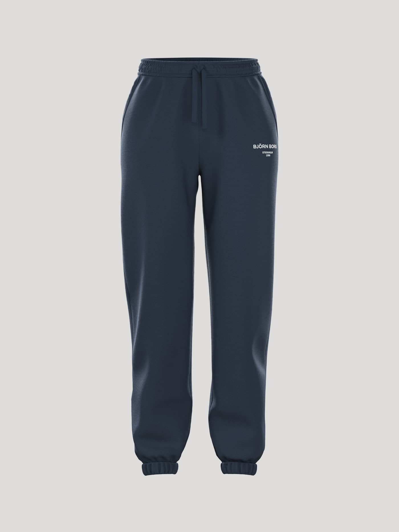 Borg Essential 1 Sweatpants voor dames in Outerspace (Marineblauw) met wit logo en losse pasvorm in vooraanzicht. - Image 1