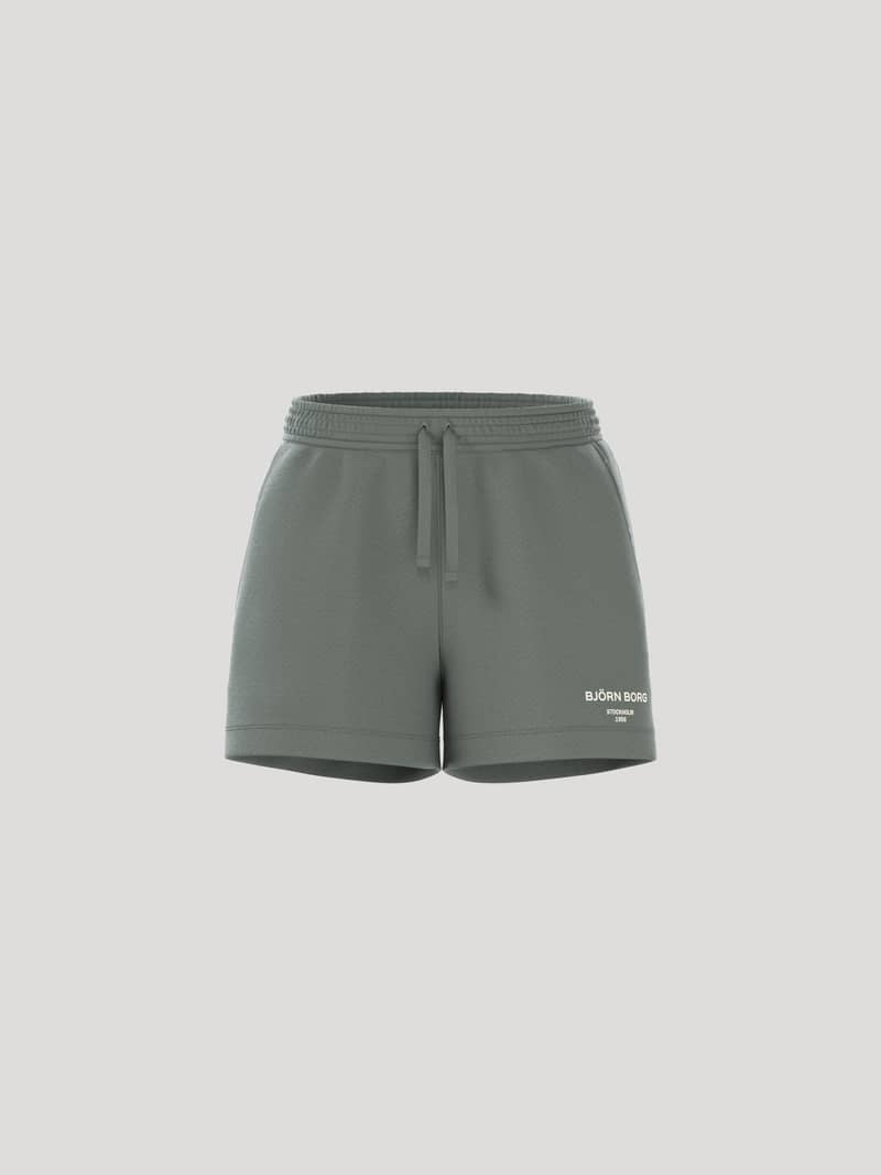 Front view of the Borg Essential 1 Sweatshorts in Agave Green (Green) featuring a loose fit and white logo detail.