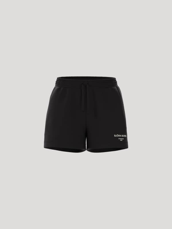 Borg Essential 1 Sweatshorts i Black Beauty (Sort) set forfra med en løs pasform og et hvidt logo.