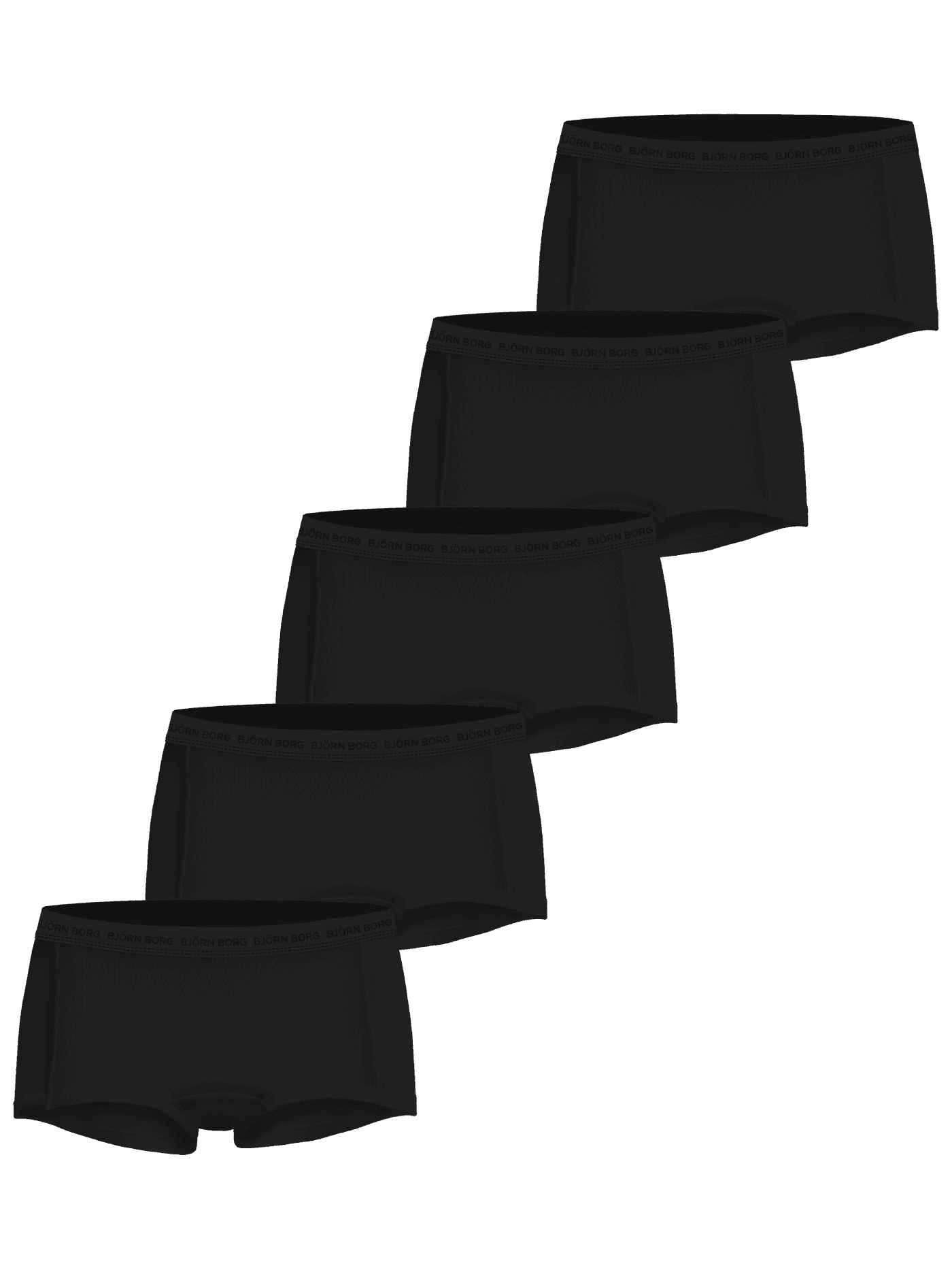 Björn Borg Everyday Cotton Boxer Shorts 5-pack in Black organic cotton, featuring a tonal logo and comfortable mid-rise fit. - Image 1