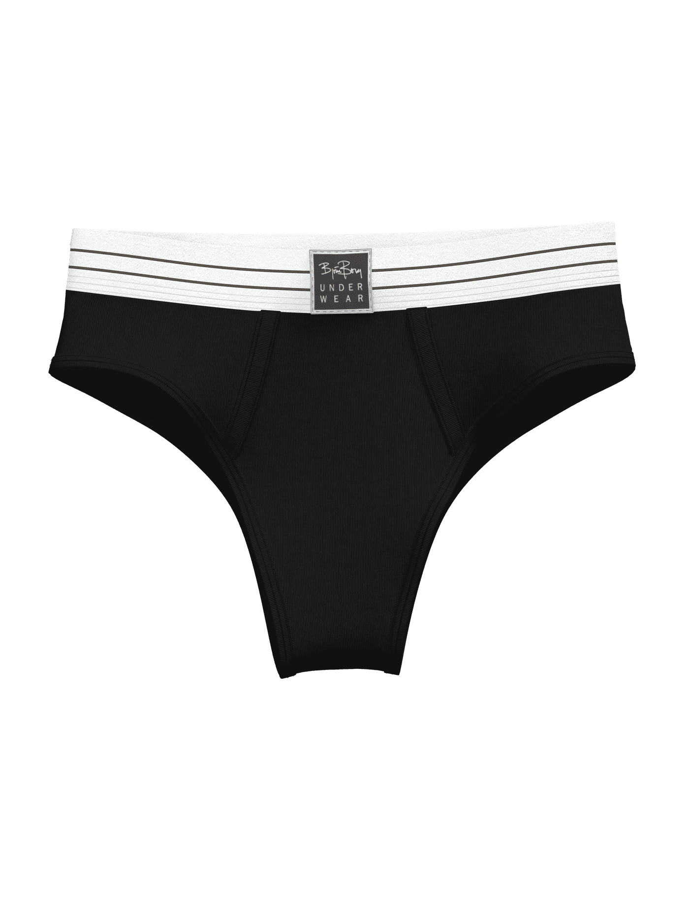 Zwarte Original Highwaist Briefs 2-pack van biologisch katoen met een hoge taille en witte logo-tailleband, vooraanzicht. - Image 3