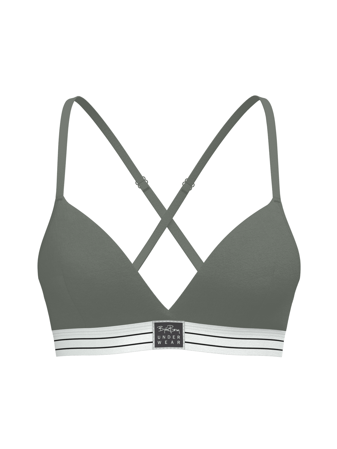 Vue de face de l'Original Triangle Bra vert en coton doux avec bretelles croisées pour un ajustement élégant. - Image 2
