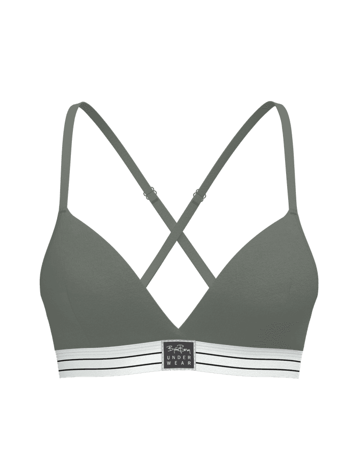 Vorderansicht des Original Triangle Bra in Grün aus Bio-Baumwolle mit stylischer Passform und Crossover-Trägern. - Image 2
