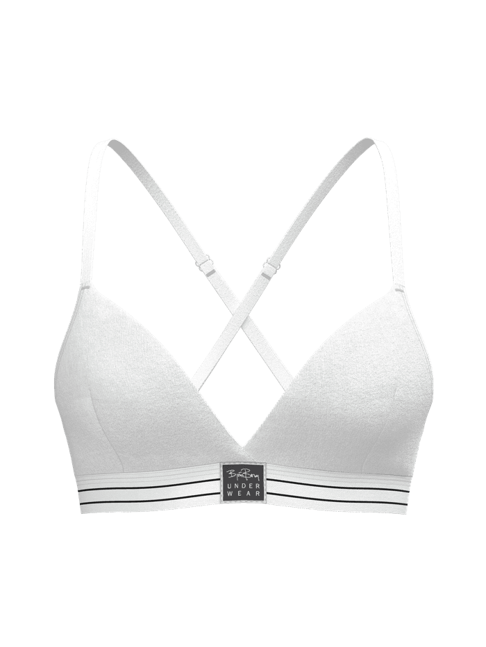 Vorderansicht des Original Triangle Bra in Weiß aus Bio-Baumwolle mit überkreuzten Trägern für einen stylischen Sitz. - Image 2