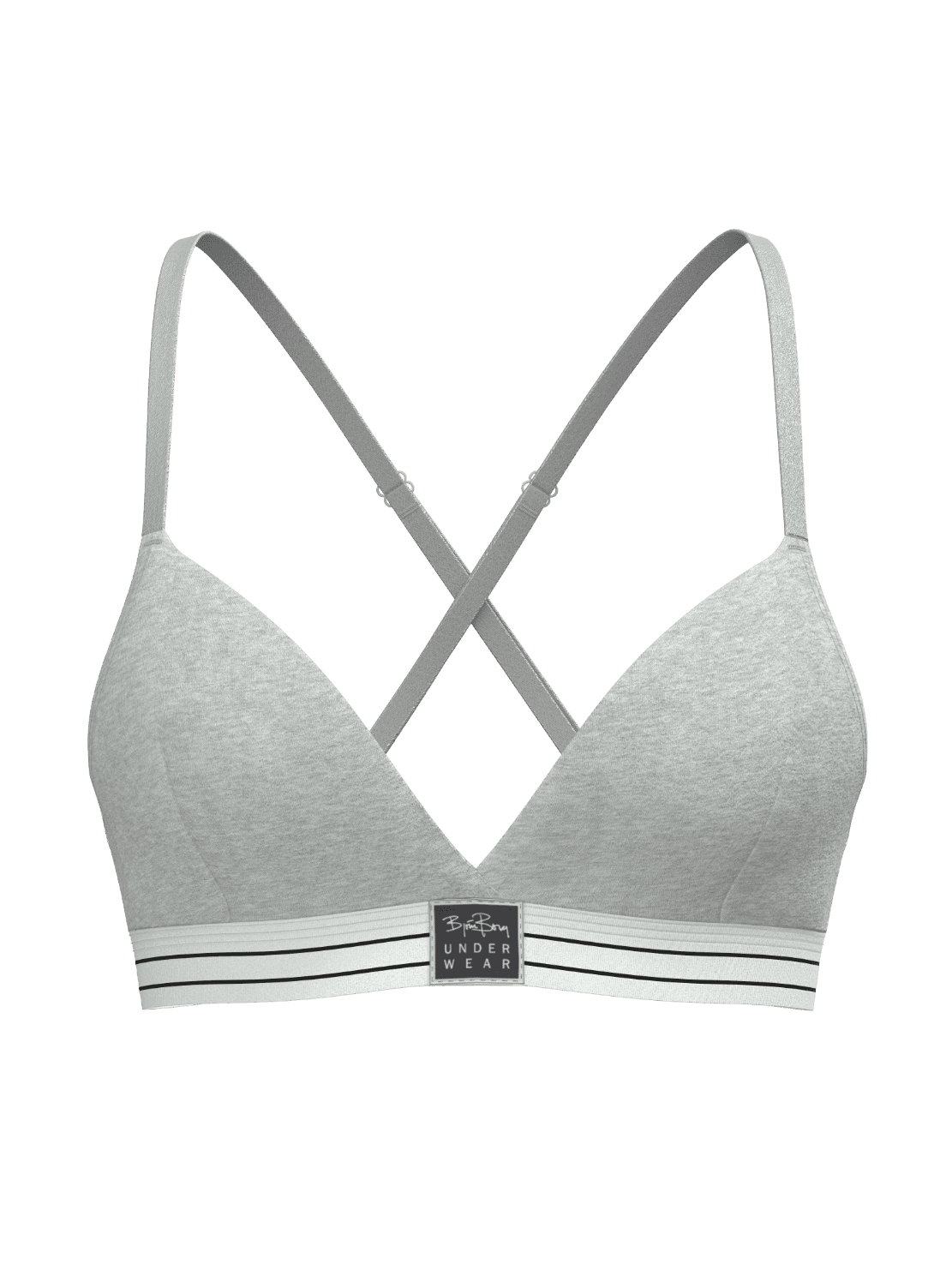 Grijze Björn Borg Original Triangle Bra van biologisch katoen met gekruiste bandjes en een wit logo in vooraanzicht. - Image 2