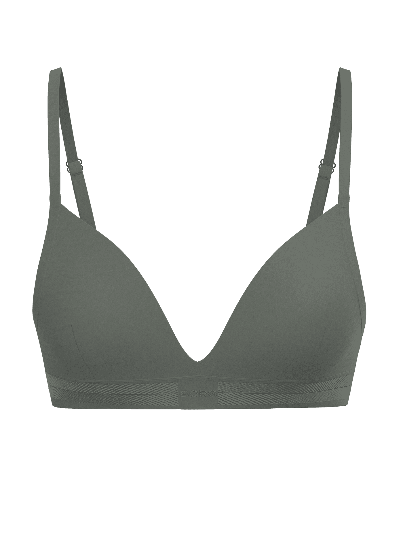 Vorderansicht des Björn Borg Soft Touch Bra in Grün aus seidigem TENCEL™ Lyocell mit Logo-Bund im Fischgrätenmuster. - Image 2