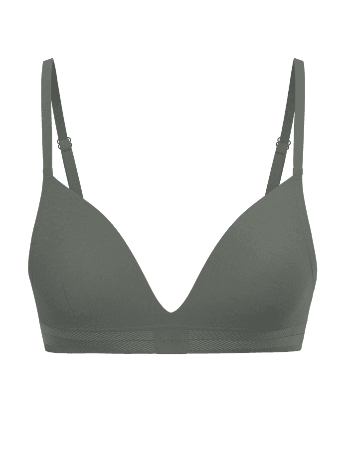 Vorderansicht des Björn Borg Soft Touch Bra in Grün aus seidigem TENCEL™ Lyocell mit Logo-Bund im Fischgrätenmuster. - Image 2