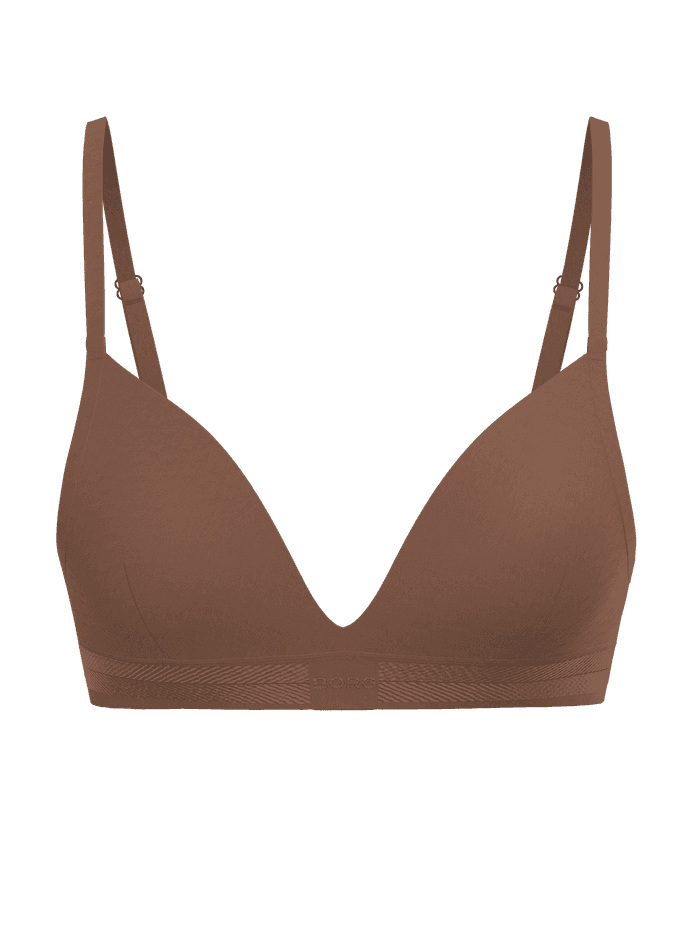 Vorderansicht des Soft Touch Bra in Acorn (Braun) mit verstellbaren Trägern und Fischgrätenmuster für optimalen Sitz. - Image 2