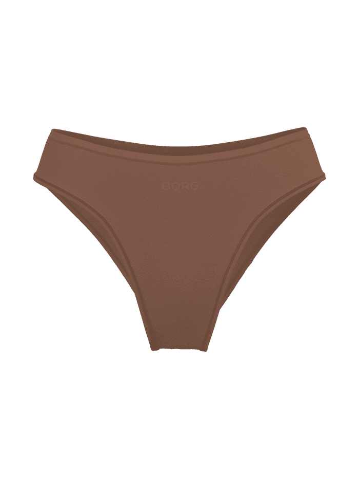 Vue de face du Soft Touch Cheeky Briefs brun en TENCEL™ Lyocell soyeux avec taille mi-haute et logo ton sur ton. - Image 2