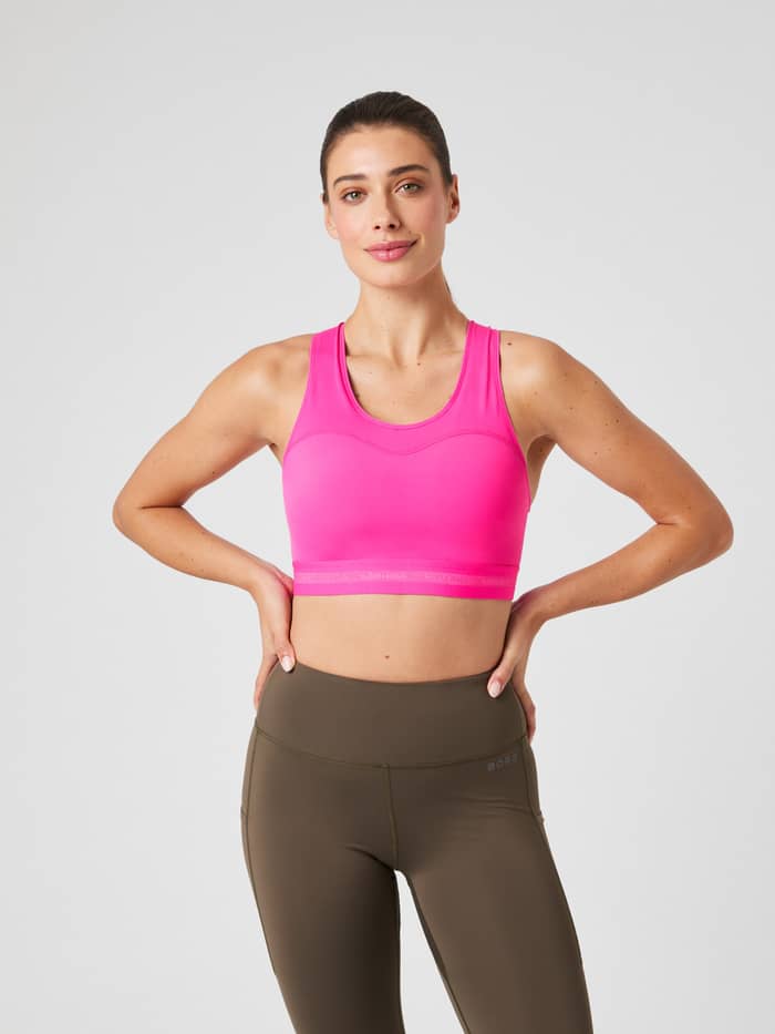 Borg High Support Bra i Pink Glo (Rosa) för dam sedd framifrån, perfekt för löpning och högintensiv träning. - Image 2