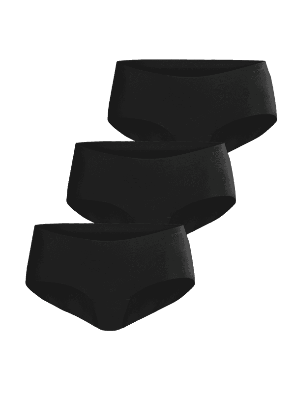 Invisible Hipsters 3-pack en Noir en jersey microfibre doux avec bords découpés au laser pour une coupe sans coutures.