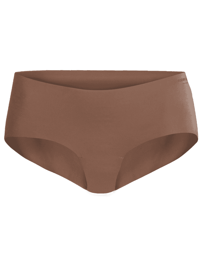 Invisible Hipsters 3-pack in bruin voor dames met een naadloze pasvorm en een ton-sur-ton logo, vooraanzicht. - Image 2