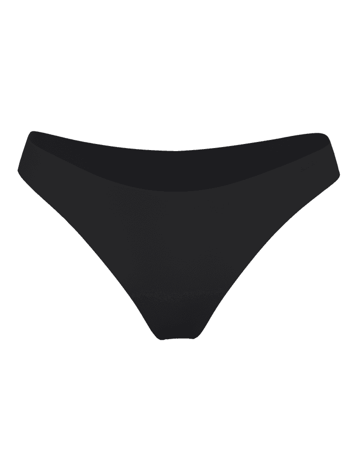 Vue de face de l'Invisible Briefs 3-pack en noir pour femme, sans couture, bords découpés au laser et logo ton sur ton. - Image 2