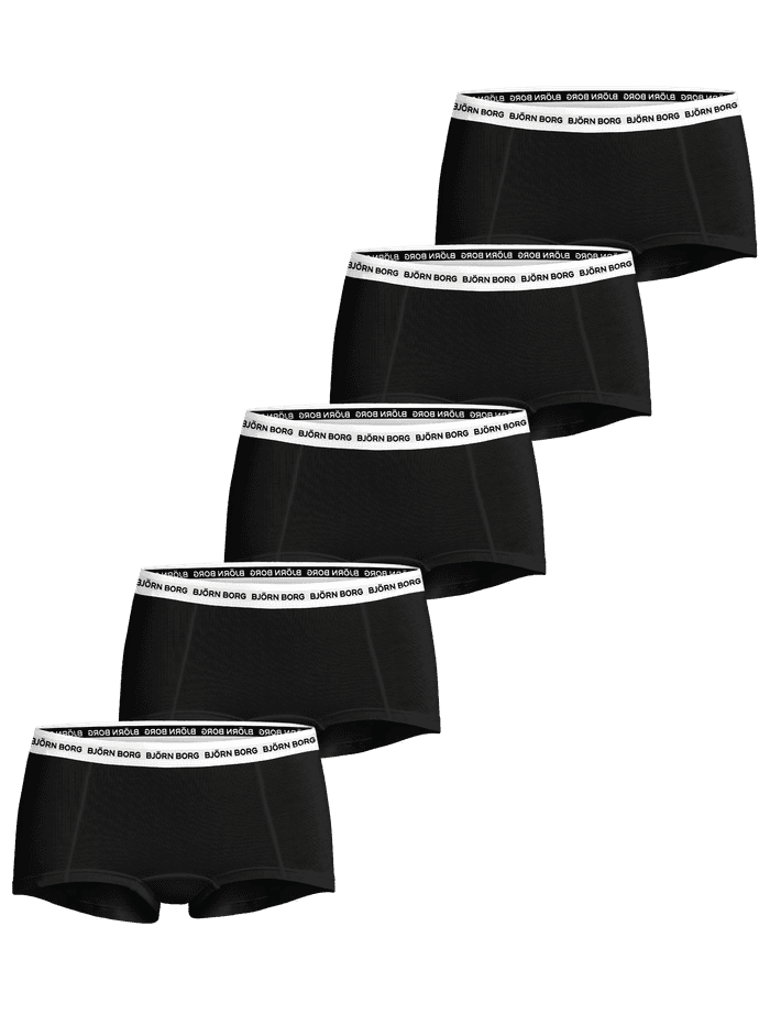 Logo Boxer Shorts 5-pack in Black van zacht stretchkatoen voor dames met een comfortabele pasvorm en witte logotailleband.