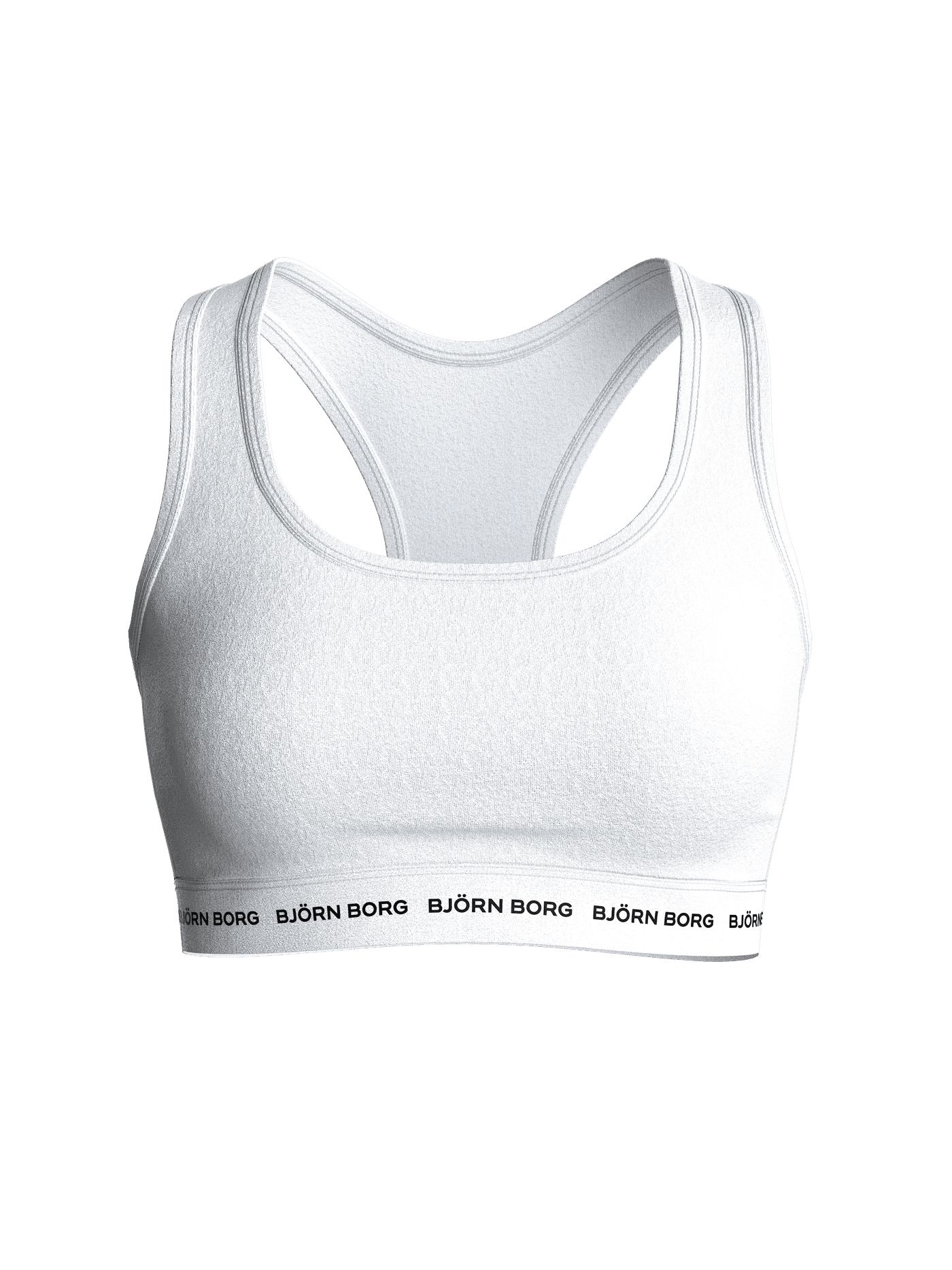 Vue de face du Logo Soft Top en Blanc avec dos nageur et élastique Björn Borg à logo noir pour un maintien souple. - Image 8