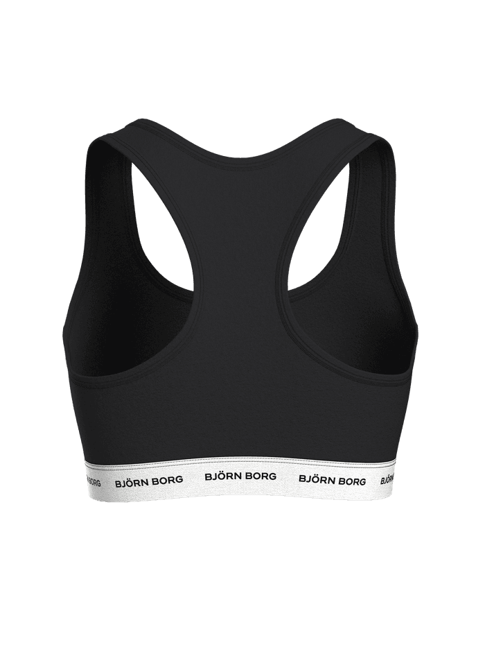 Rückansicht des Logo Soft Top in Black Beauty (Schwarz) aus Baumwoll-Stretch mit Racerback und weißem Logo-Gummibund. - Image 4