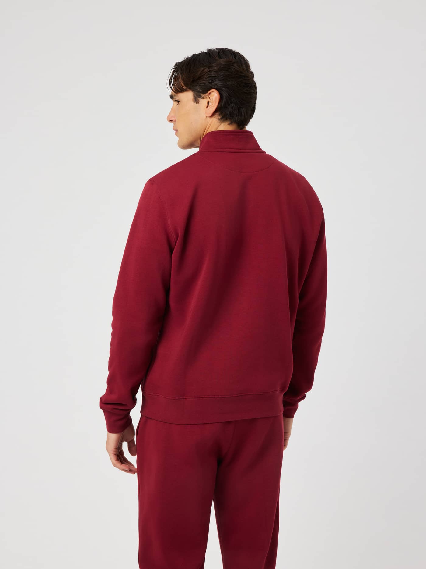 Back view of the Centre Half Zip sweater in cabernet (red). - Image 3