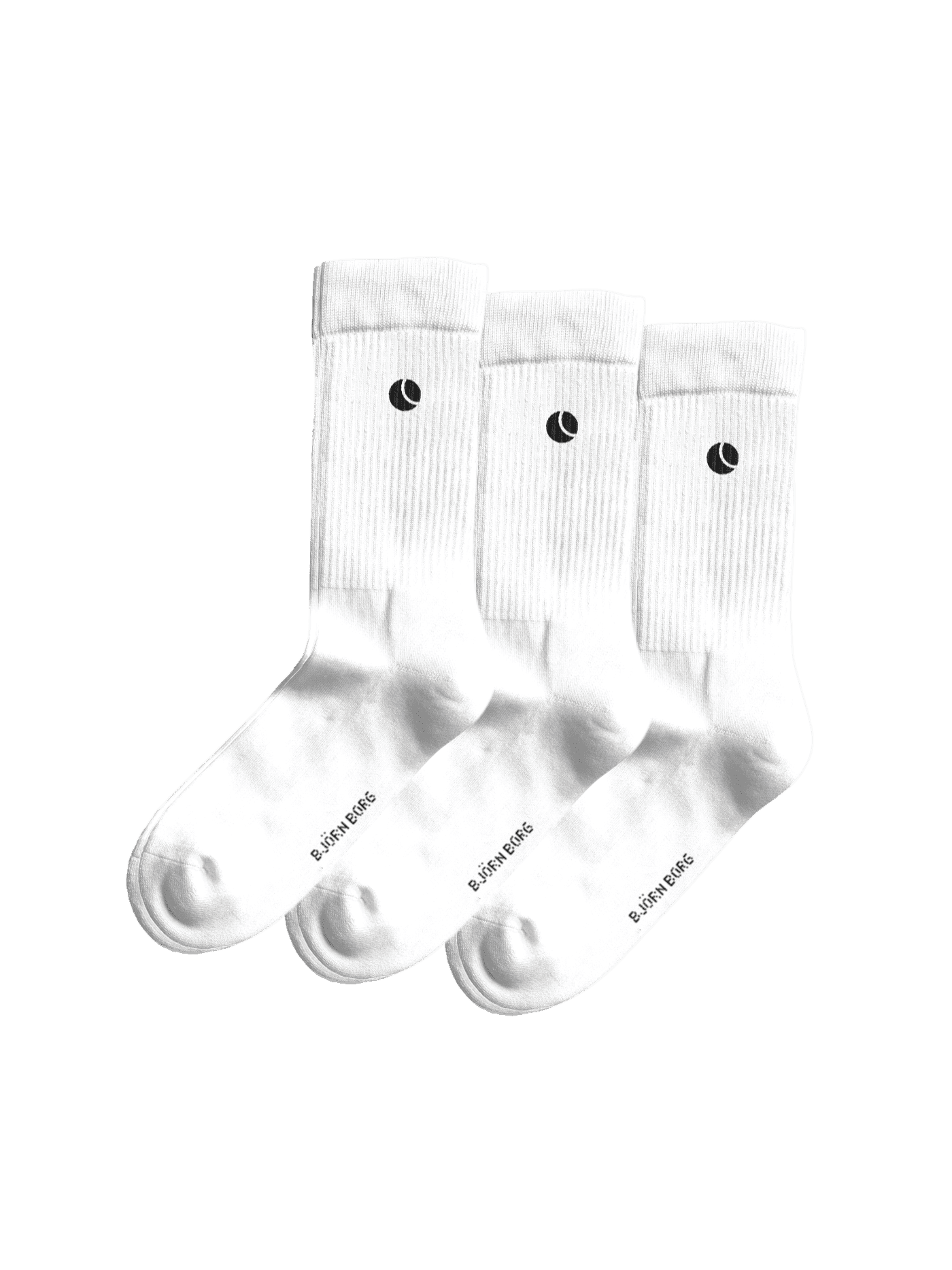 White Core Crew Socks 3-pack in soft-knit cotton featuring ribbed cuffs for a secure fit and tennis ball logos. - Image 1