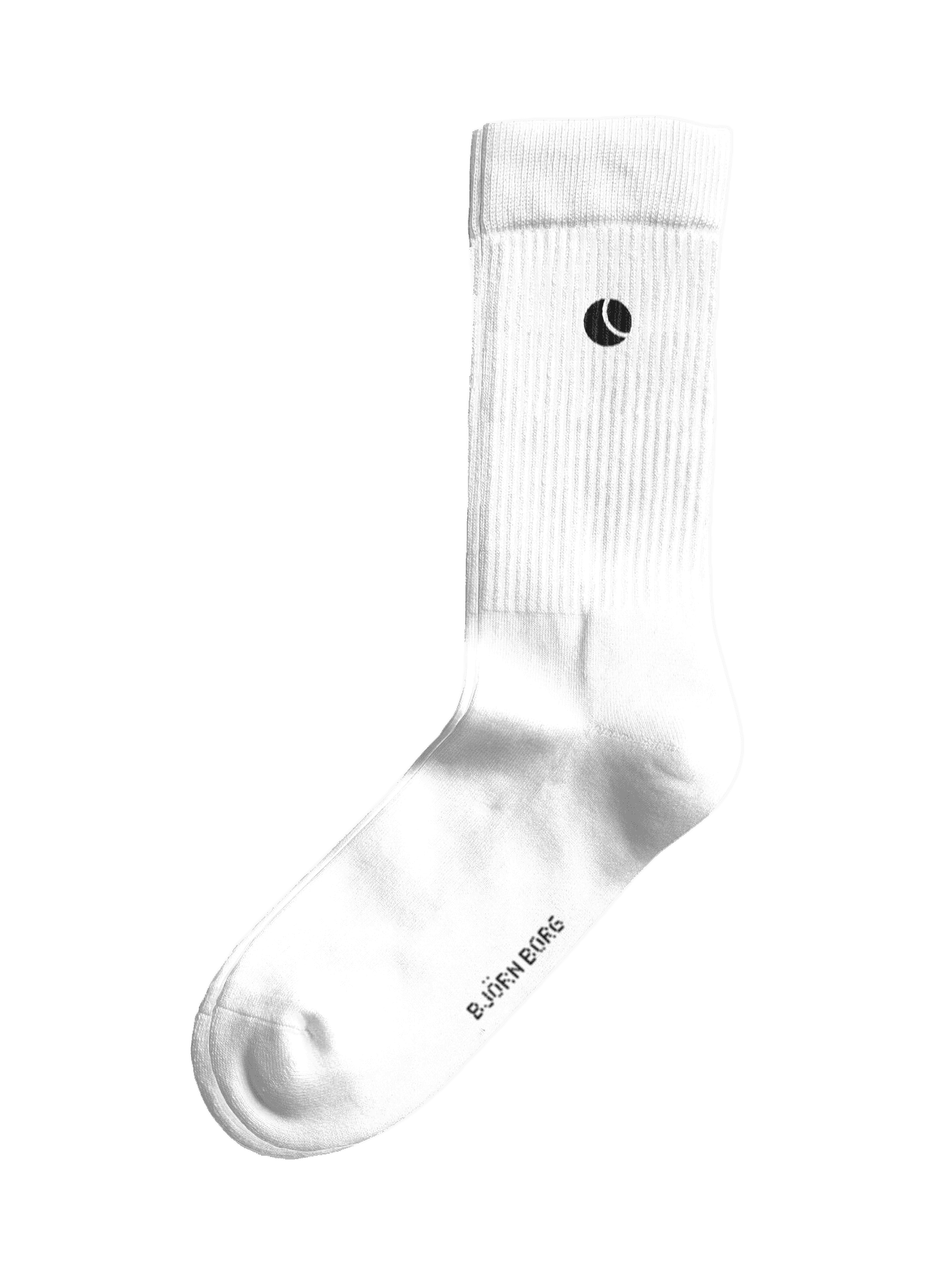Side view of the Core Crew Socks 3-pack in White (White) featuring a ribbed cuff and a signature tennis ball logo. - Image 2