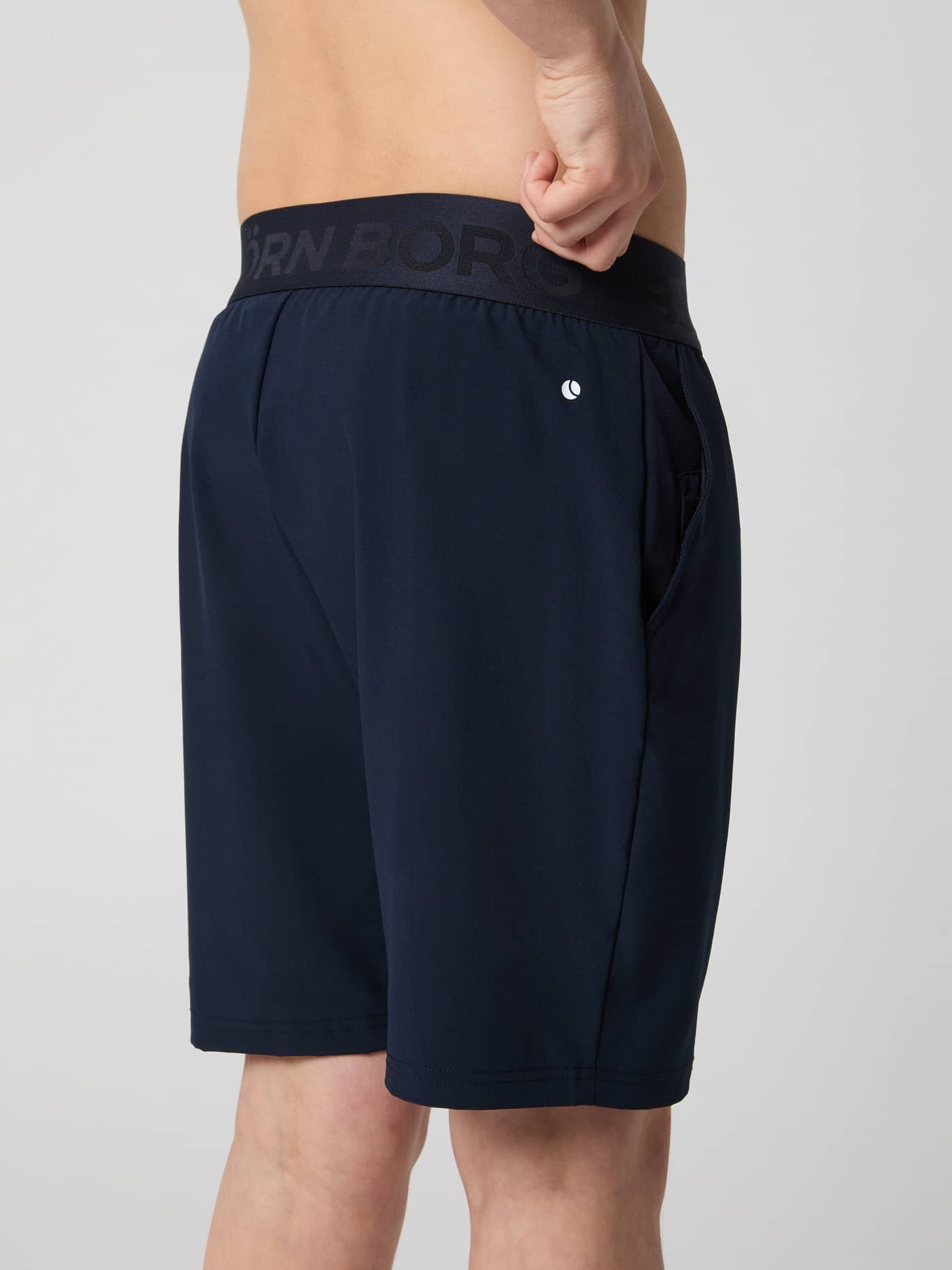 Sidevisning av Borg Shorts for kids i Night Sky (Blå) til trening med merket elastisk linning. - Image 3