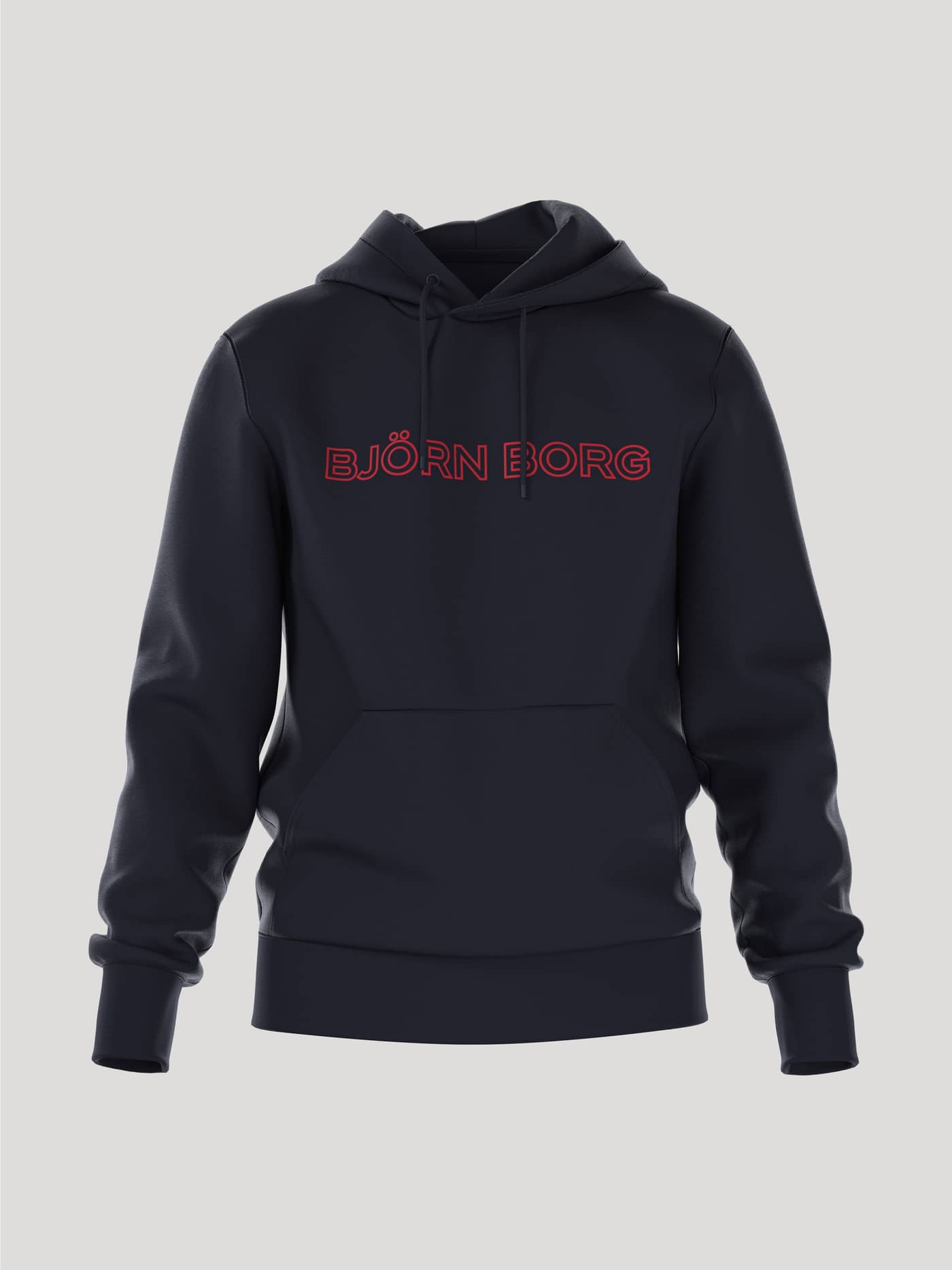 Vooraanzicht van de Borg Essential 3 Hoodie in Night sky (Marineblauw) met een rood Björn Borg logo op de borst. - Image 1