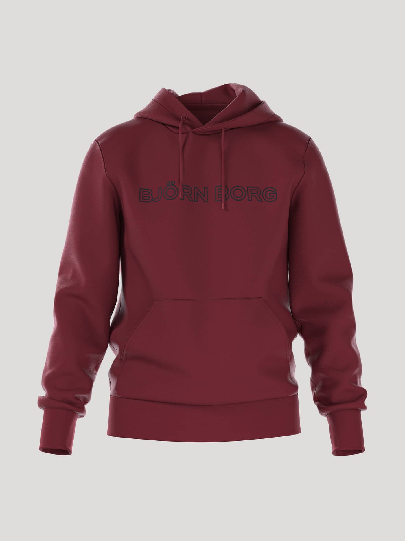 Borg Essential 3 Hoodie i Pomegranate (Röd) för herrar sedd framifrån med svart bröstlogotyp och känguruficka. - Image 1