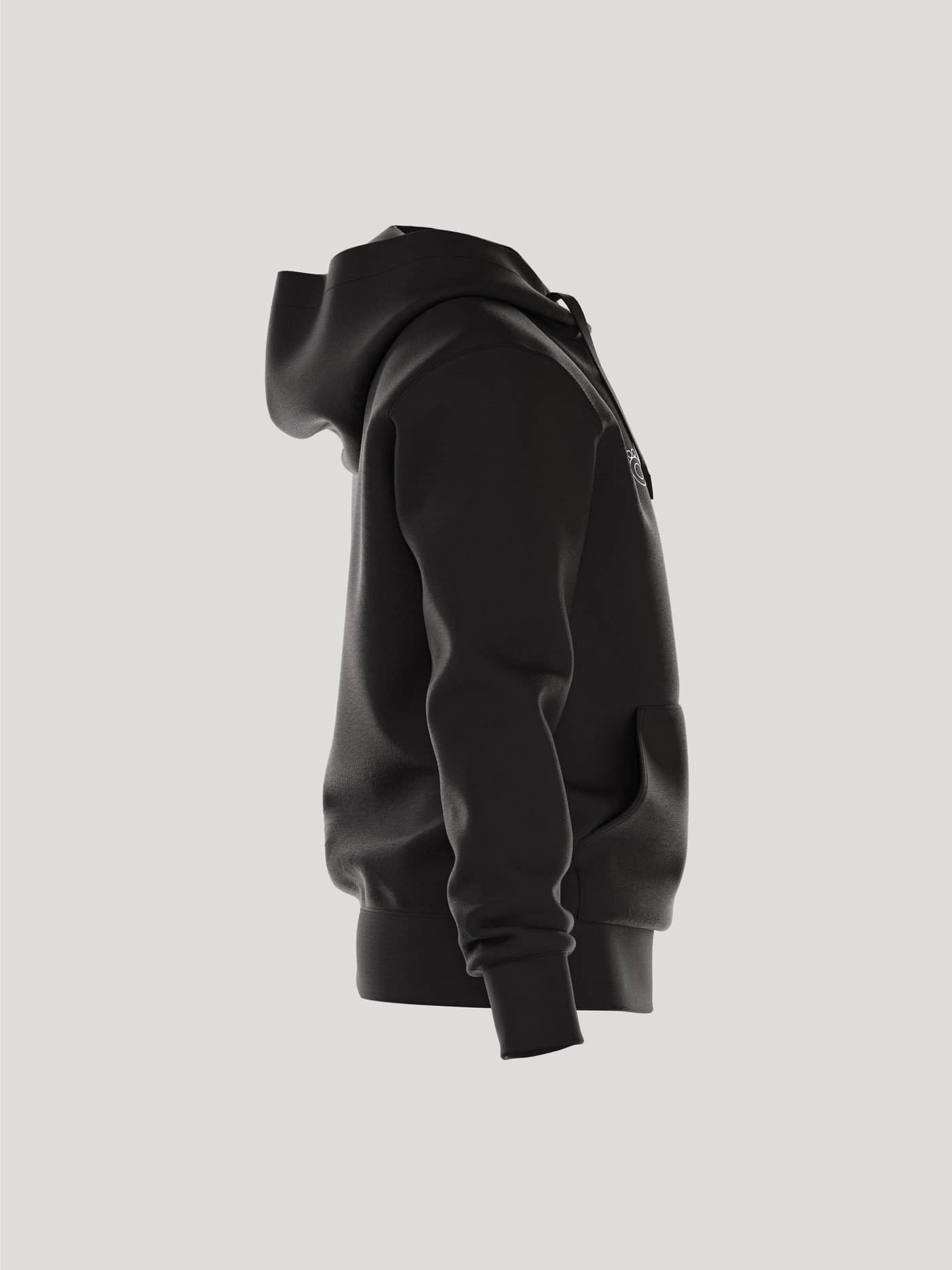 Seitenansicht des Borg Essential 3 Hoodie für Herren in Black Beauty (Schwarz) mit weißem Logo und bequemer Passform. - Image 4