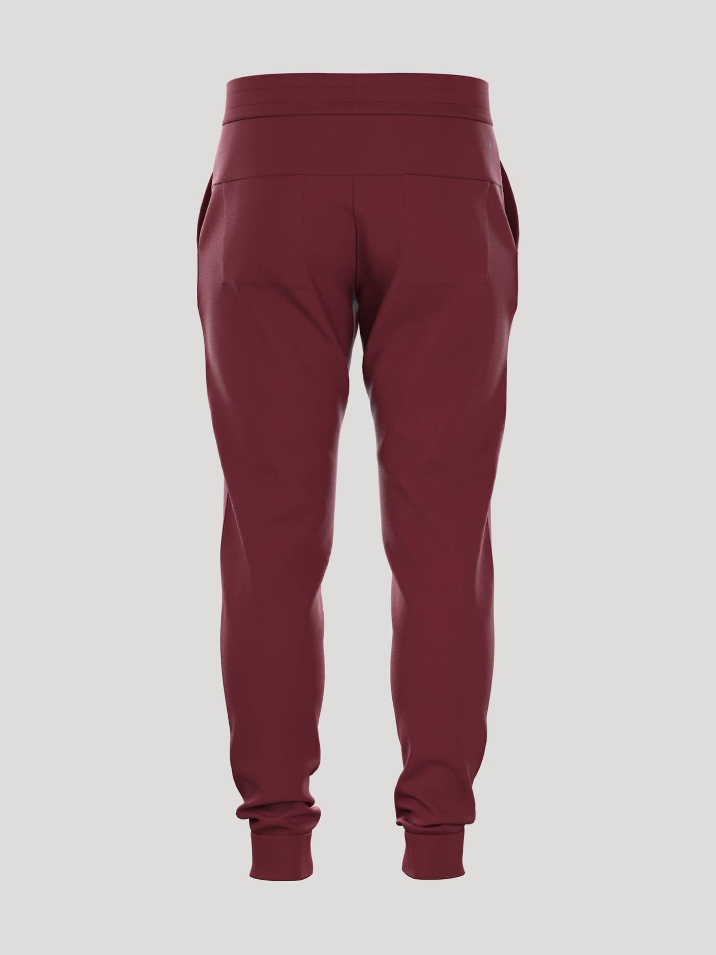 Rückansicht der Borg Essential 3 Sweatpants für Herren in Pomegranate (Rot) aus weichem Fleece mit normaler Passform. - Image 3
